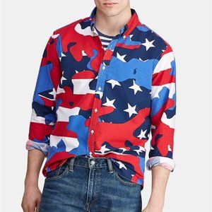 Polo men's XS camouflage flag AMERICANA long sleeve button up collared shirt